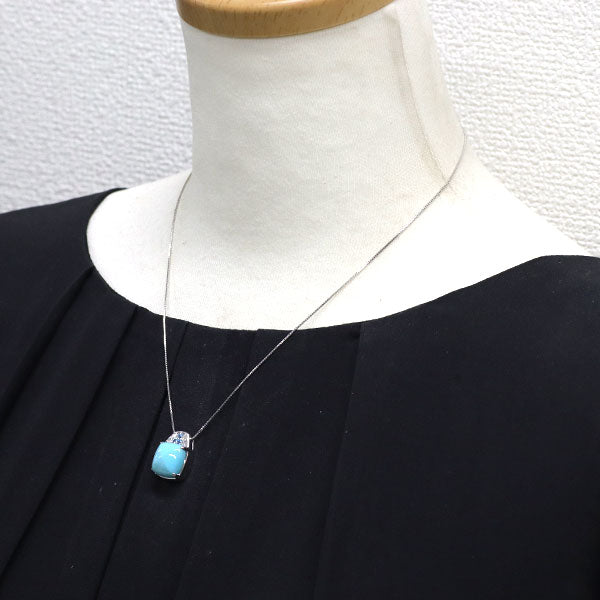 K18WG トルコ石 アクアマリン ダイヤモンド ペンダントネックレス 5.00ct AQ0.13ct D0.13ct