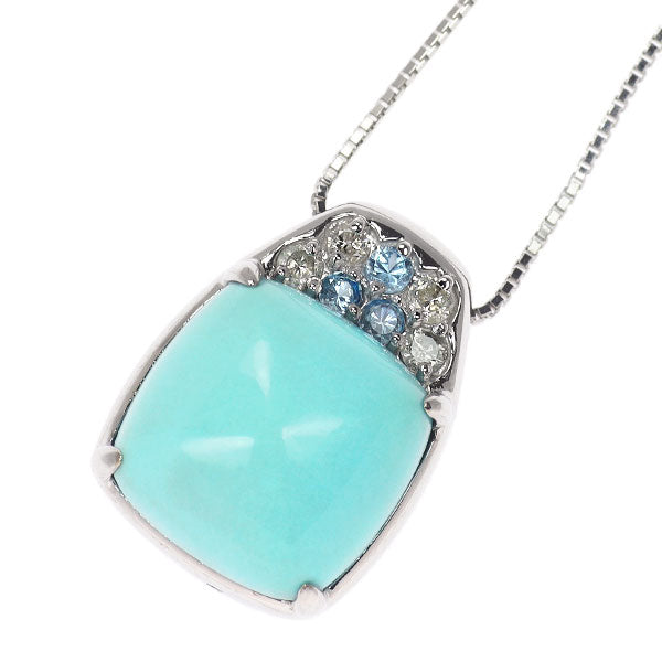 K18WG トルコ石 アクアマリン ダイヤモンド ペンダントネックレス 5.00ct AQ0.13ct D0.13ct