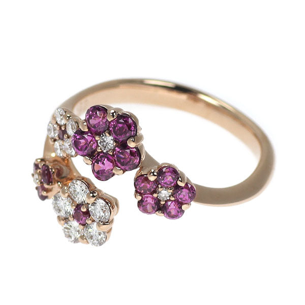 K18PG ロードライトガーネット ダイヤモンド リング 0.57ct D0.37ct フラワー