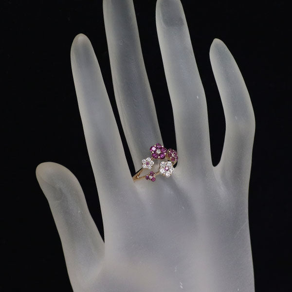 K18PG ロードライトガーネット ダイヤモンド リング 0.57ct D0.37ct フラワー