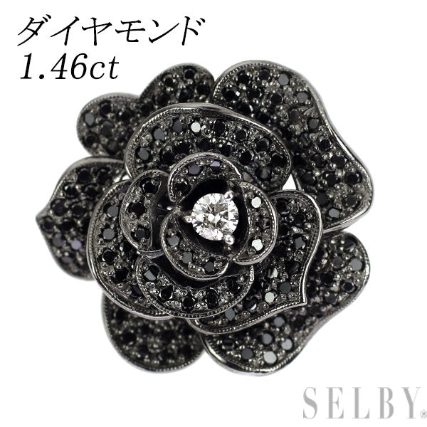 K18WG カラーレス/ブラック ダイヤモンド ペンダントトップ 1.46ct フラワー
