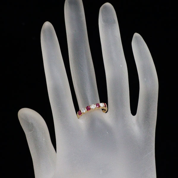 K18YG ルビー ダイヤモンド リング 0.46ct D0.23ct 一文字