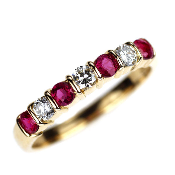 K18YG ルビー ダイヤモンド リング 0.46ct D0.23ct 一文字