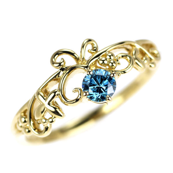 K18YG トリートブルー ダイヤモンド リング 0.208ct