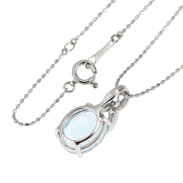 K18WG ブルー トパーズ ダイヤモンド ペンダントネックレス 3.20ct D0.03ct