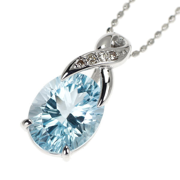 K18WG ブルー トパーズ ダイヤモンド ペンダントネックレス 3.20ct D0.03ct