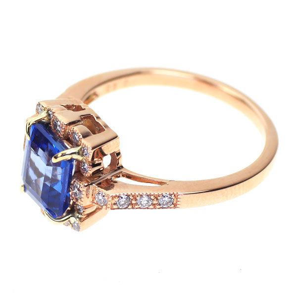 K18PG ビルマ/ミャンマー産 非加熱サファイア ダイヤモンド リング 1.92ct D0.23ct