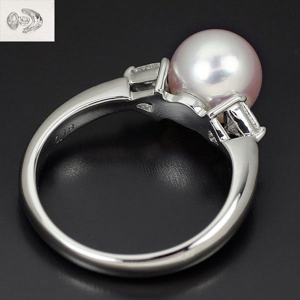 田崎真珠 Pt900 アコヤ 真珠 ダイヤモンド リング 径約8.4mm D0.18ct