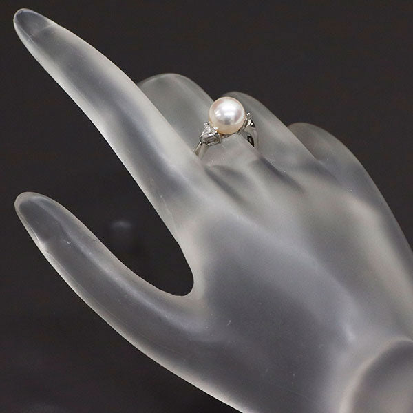 田崎真珠 Pt900 アコヤ 真珠 ダイヤモンド リング 径約8.4mm D0.18ct