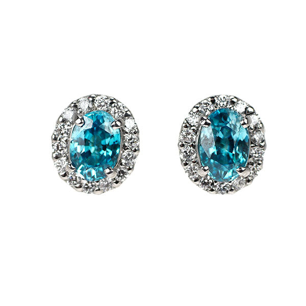 新品 Pt950/ Pt900 カンボジア産ラタナキリブルージルコン ダイヤモンド ピアス 1.45ct D0.22ct【エスコレ】