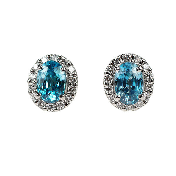 新品 Pt950/ Pt900 カンボジア産ラタナキリブルージルコン ダイヤモンド ピアス 1.46ct D0.22ct【エスコレ】