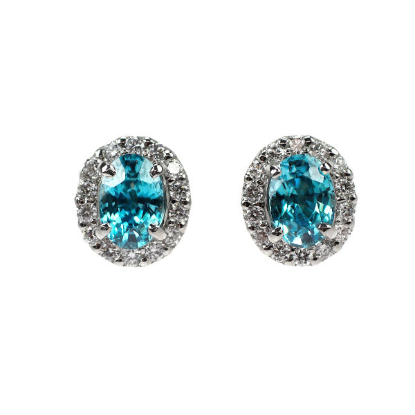 新品 Pt950/ Pt900 カンボジア産ラタナキリブルージルコン ダイヤモンド ピアス 1.42ct D0.22ct【エスコレ】