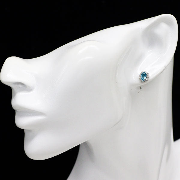 新品 Pt950/ Pt900 カンボジア産ラタナキリブルージルコン ダイヤモンド ピアス 1.46ct D0.22ct【エスコレ】