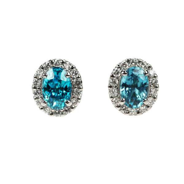 新品 Pt950/ Pt900 カンボジア産ラタナキリブルージルコン ダイヤモンド ピアス 1.46ct D0.22ct【エスコレ】