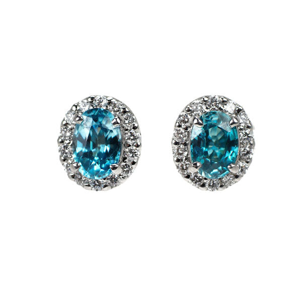 新品 Pt950/ Pt900 カンボジア産ラタナキリブルージルコン ダイヤモンド ピアス 1.41ct D0.22ct【エスコレ】
