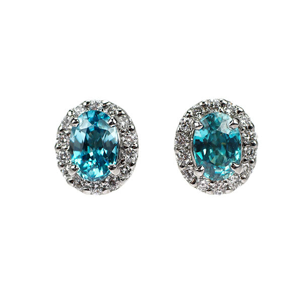 新品 Pt950/ Pt900 カンボジア産ラタナキリブルージルコン ダイヤモンド ピアス 1.43ct D0.22ct【エスコレ】