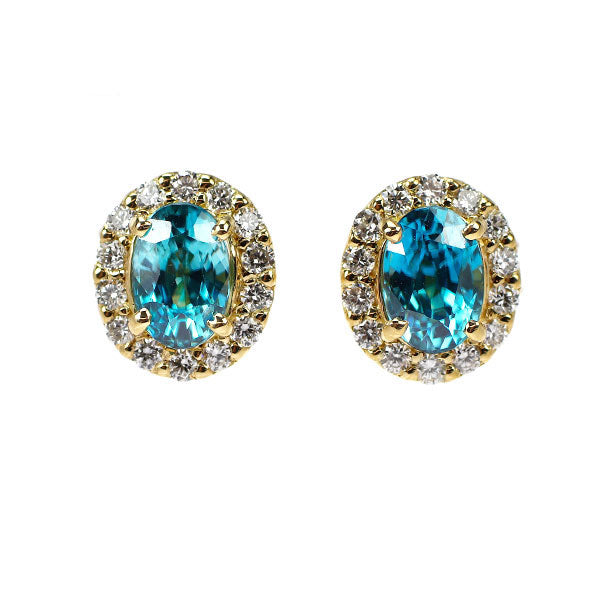 新品 K18YG カンボジア産ラタナキリブルージルコン ダイヤモンド ピアス 1.38ct D0.22ct【エスコレ】