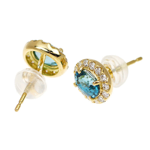 新品 K18YG カンボジア産ラタナキリブルージルコン ダイヤモンド ピアス 1.66ct D0.22ct【エスコレ】