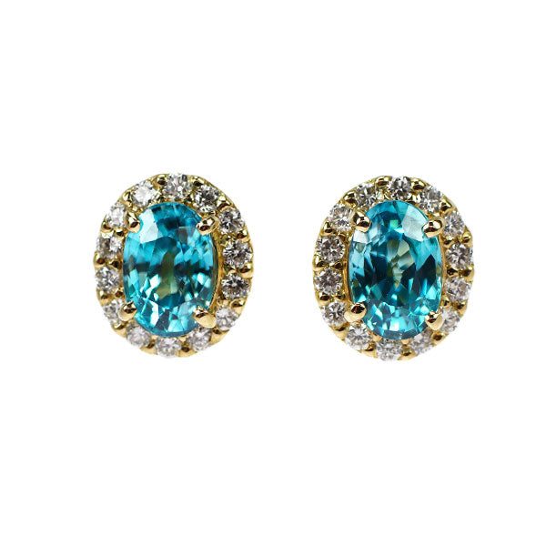 新品 K18YG カンボジア産ラタナキリブルージルコン ダイヤモンド ピアス 1.66ct D0.22ct【エスコレ】