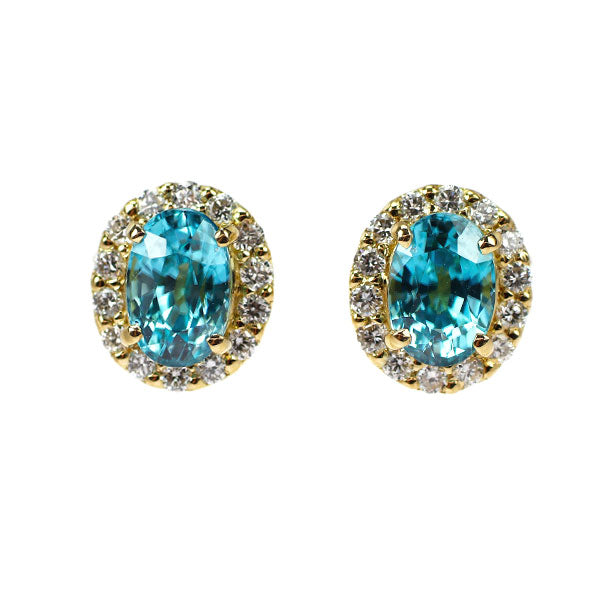 新品 K18YG カンボジア産ラタナキリブルージルコン ダイヤモンド ピアス 1.81ct D0.22ct【エスコレ】