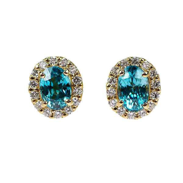新品 K18YG カンボジア産ラタナキリブルージルコン ダイヤモンド ピアス 1.50ct D0.22ct【エスコレ】