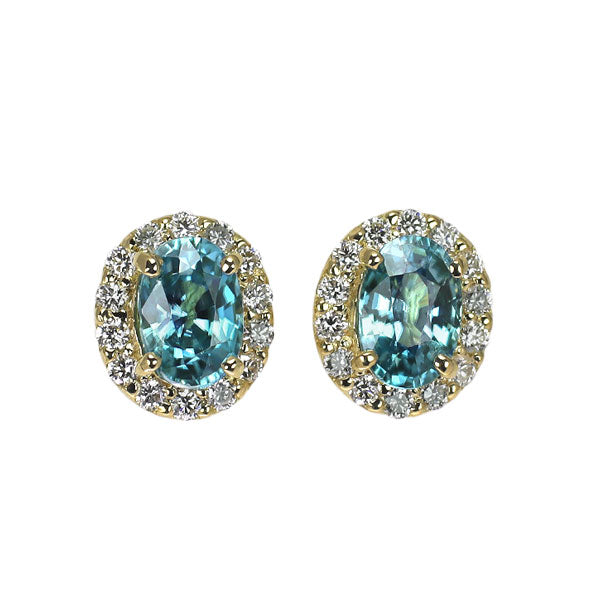 新品 K18YG カンボジア産ラタナキリブルージルコン ダイヤモンド ピアス 1.64ct D0.22ct【エスコレ】