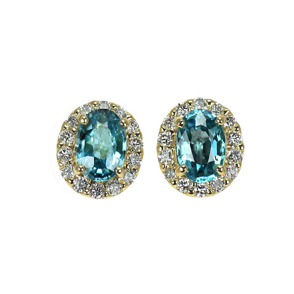 新品 K18YG カンボジア産ラタナキリブルージルコン ダイヤモンド ピアス 1.55ct D0.22ct【エスコレ】