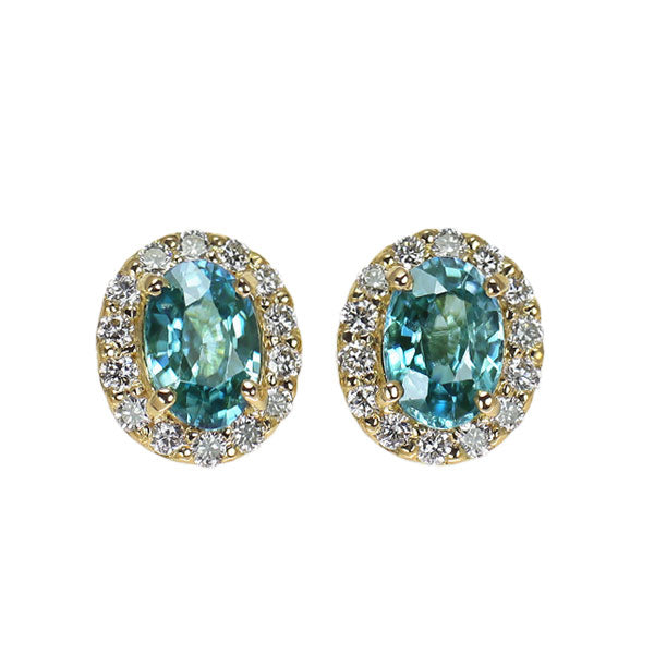 新品 K18YG カンボジア産ラタナキリブルージルコン ダイヤモンド ピアス 1.29ct D0.22ct【エスコレ】