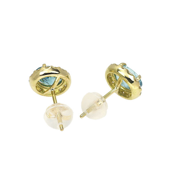 新品 K18YG カンボジア産ラタナキリブルージルコン ダイヤモンド ピアス 1.29ct D0.22ct【エスコレ】