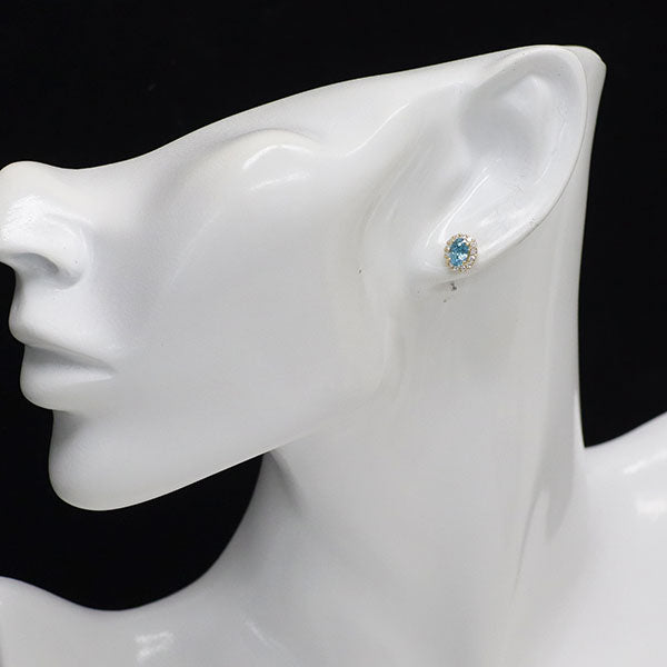 新品 K18YG カンボジア産ラタナキリブルージルコン ダイヤモンド ピアス 1.29ct D0.22ct【エスコレ】
