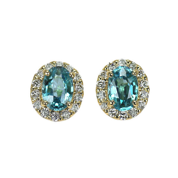 新品 K18YG カンボジア産ラタナキリブルージルコン ダイヤモンド ピアス 1.38ct D0.22ct【エスコレ】