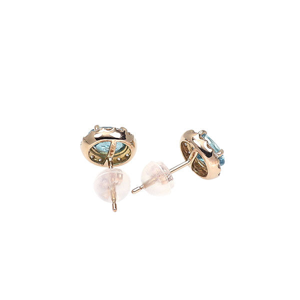 新品 K18PG カンボジア産ラタナキリブルージルコン ダイヤモンド ピアス 1.66ct D0.22ct【エスコレ】