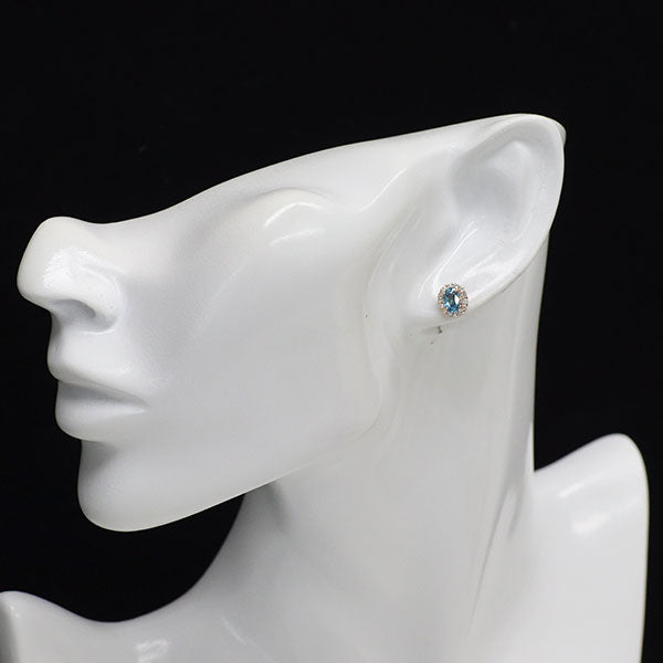 新品 K18PG カンボジア産ラタナキリブルージルコン ダイヤモンド ピアス 1.66ct D0.22ct【エスコレ】