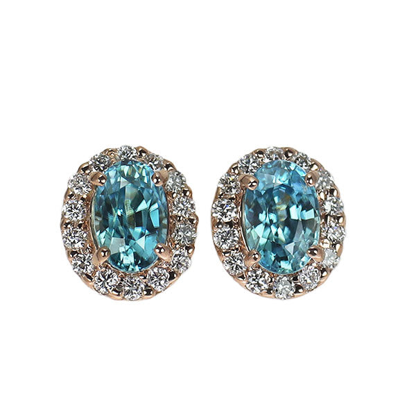 新品 K18PG カンボジア産ラタナキリブルージルコン ダイヤモンド ピアス 1.66ct D0.22ct【エスコレ】