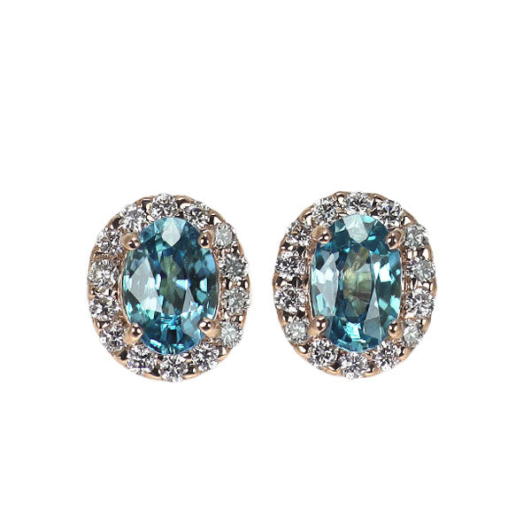 新品 K18PG カンボジア産ラタナキリブルージルコン ダイヤモンド ピアス 1.31ct D0.22ct【エスコレ】