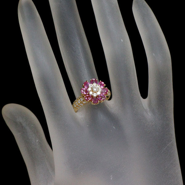 ポンテヴェキオ K18YG ピンクサファイア ダイヤモンド リング 1.76ct D0.59ct フラワー