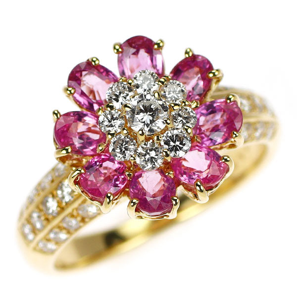 ポンテヴェキオ K18YG ピンクサファイア ダイヤモンド リング 1.76ct D0.59ct フラワー