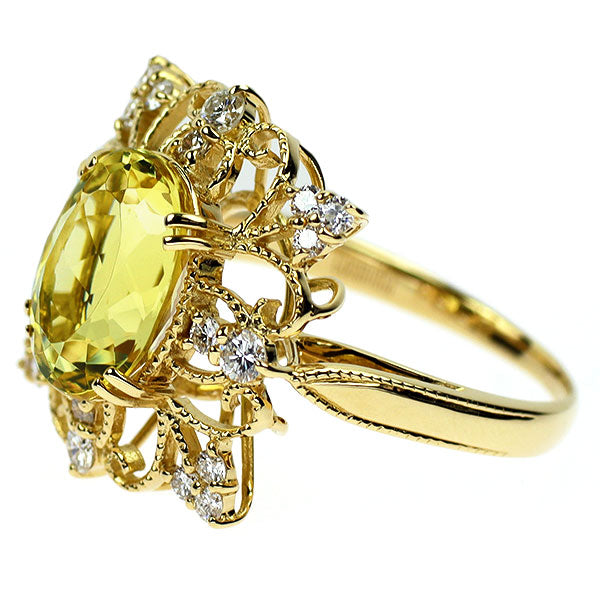 コスミディア/川崎達彦 K18YG イエローベリル ダイヤモンド リング 3.638ct D0.465ct