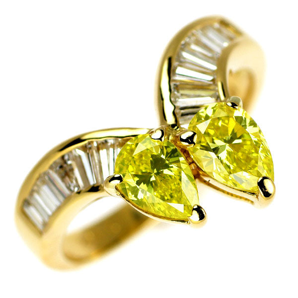 K18YG ペアシェイプ  天然トリートイエローダイヤモンド リング 1.063ct D0.72ct