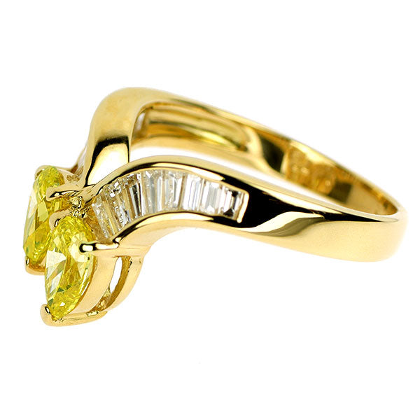 K18YG ペアシェイプ  天然トリートイエローダイヤモンド リング 1.063ct D0.72ct