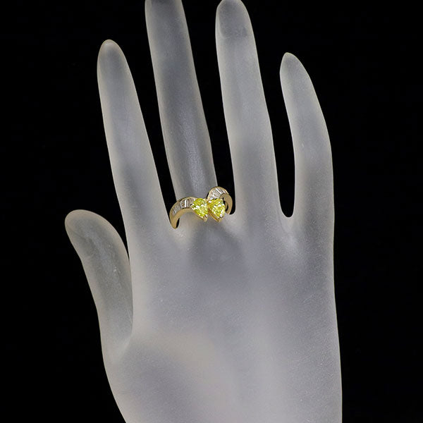 K18YG ペアシェイプ  天然トリートイエローダイヤモンド リング 1.063ct D0.72ct