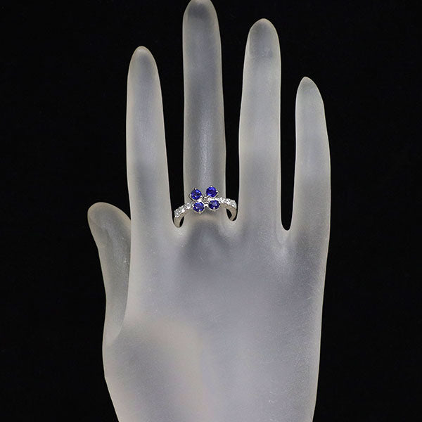 Pt900 サファイア ダイヤモンド リング 1.02ct D0.43ct フラワー