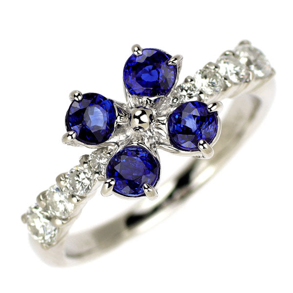 Pt900 サファイア ダイヤモンド リング 1.02ct D0.43ct フラワー