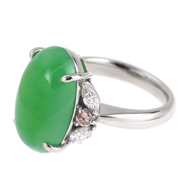 Pt900 翡翠 天然ピンク/カラーレスダイヤモンド リング 10.87ct PD0.16ct D0.37ct