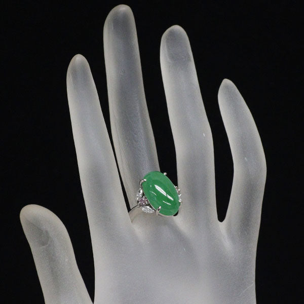 Pt900 翡翠 天然ピンク/カラーレスダイヤモンド リング 10.87ct PD0.16ct D0.37ct