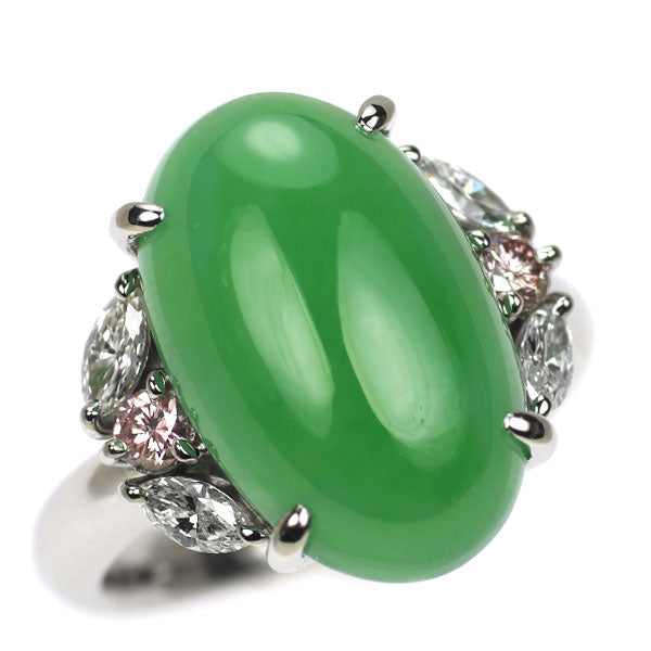Pt900 翡翠 天然ピンク/カラーレスダイヤモンド リング 10.87ct PD0.16ct D0.37ct