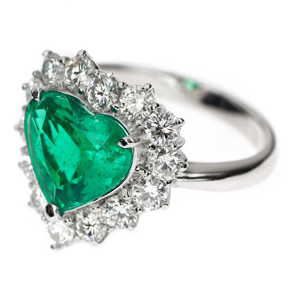 Pt900 コロンビア産ハートシェイプ エメラルド ダイヤモンド リング 2.373ct D1.23ct
