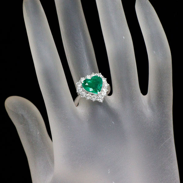 Pt900 コロンビア産ハートシェイプ エメラルド ダイヤモンド リング 2.373ct D1.23ct