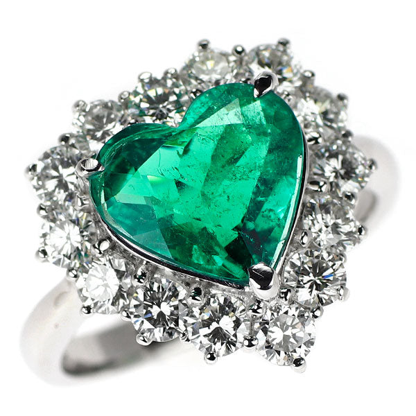 Pt900 コロンビア産ハートシェイプ エメラルド ダイヤモンド リング 2.373ct D1.23ct