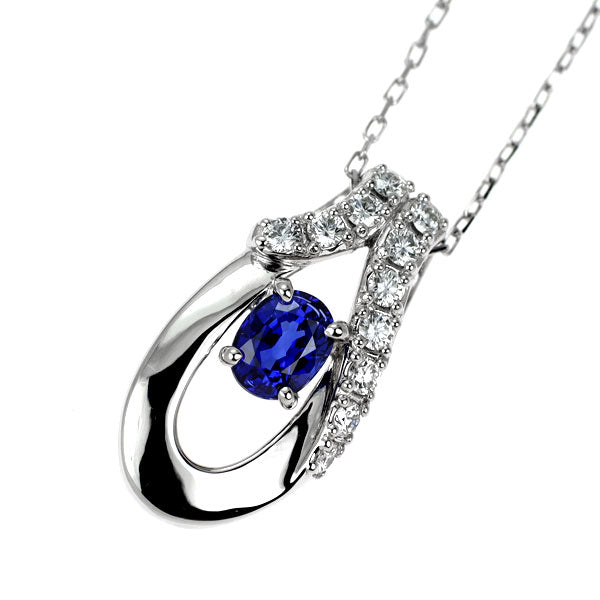 Pt900/ Pt850 サファイア ダイアモンド ペンダントネックレス 0.50ct D0.16ct